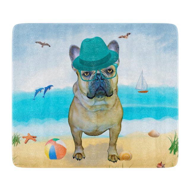 Planche À Découper Bouledogue français sur la plage (Devant)
