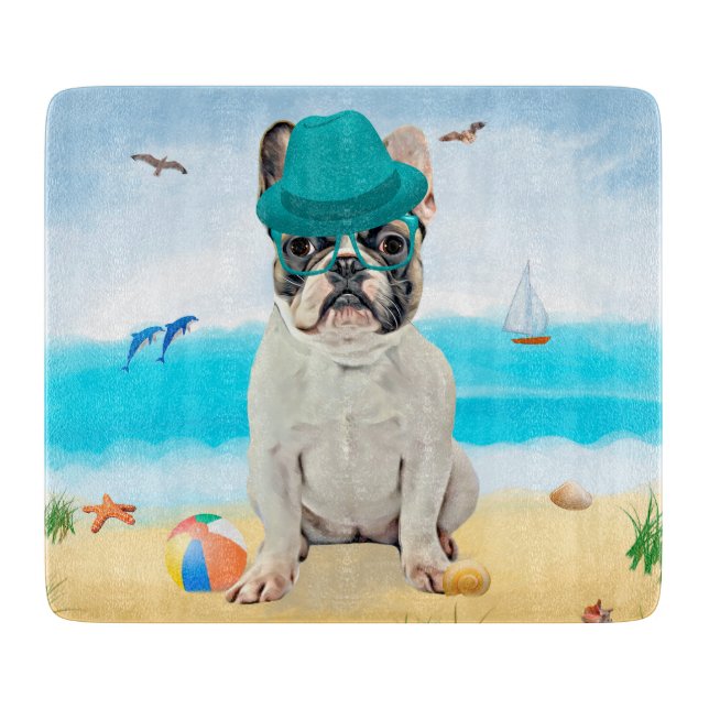Planche À Découper Bouledogue français sur la plage (Devant)