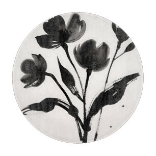 Planche À Découper Bouquet de fleurs à l'encre noire
