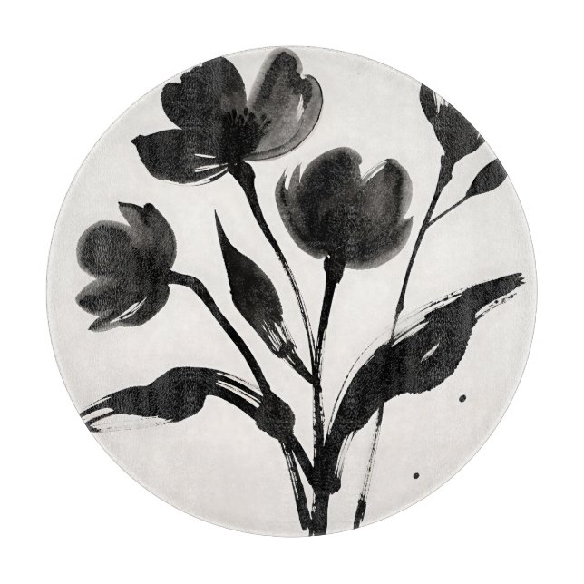 Planche À Découper Bouquet de fleurs à l'encre noire (Devant)