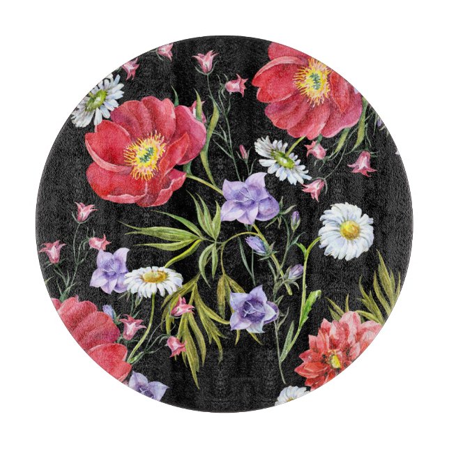 Planche À Découper Bouquet de fleurs d'aquarelle : Motif sans couture (Devant)