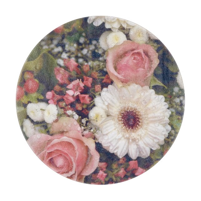 Planche À Découper Bouquet de fleurs de roses roses romantiques (Devant)