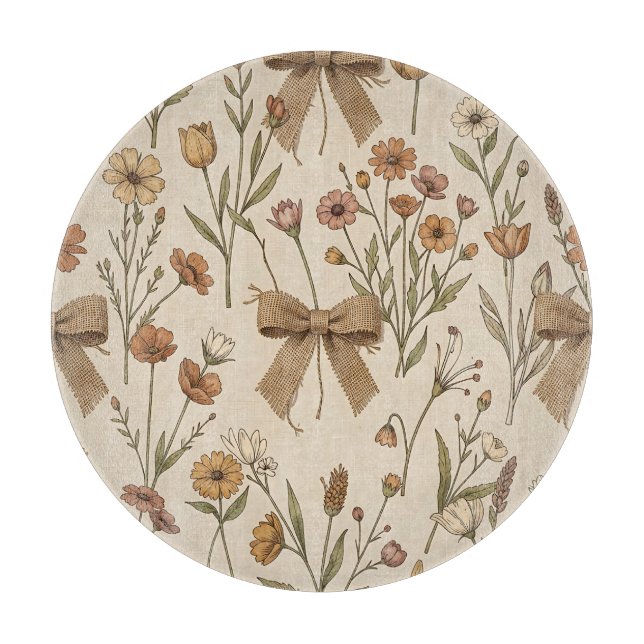 Planche À Découper Bouquet de fleurs sauvages rustique avec noeuds en (Devant)