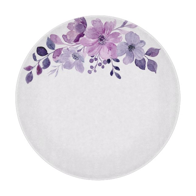 Planche À Découper Bouquet de fleurs violettes à l'aquarelle  (Devant)