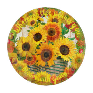 Planche À Découper Bouquet de panier de tournesol en fleurs avec grâc