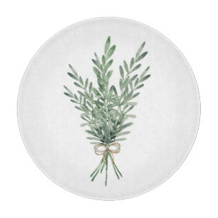 Planche À Découper Bouquet de romarin d'aquarelle avec bec de jute