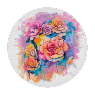 Planche À Découper Bouquet de roses à taches de peinture aquarelle mo