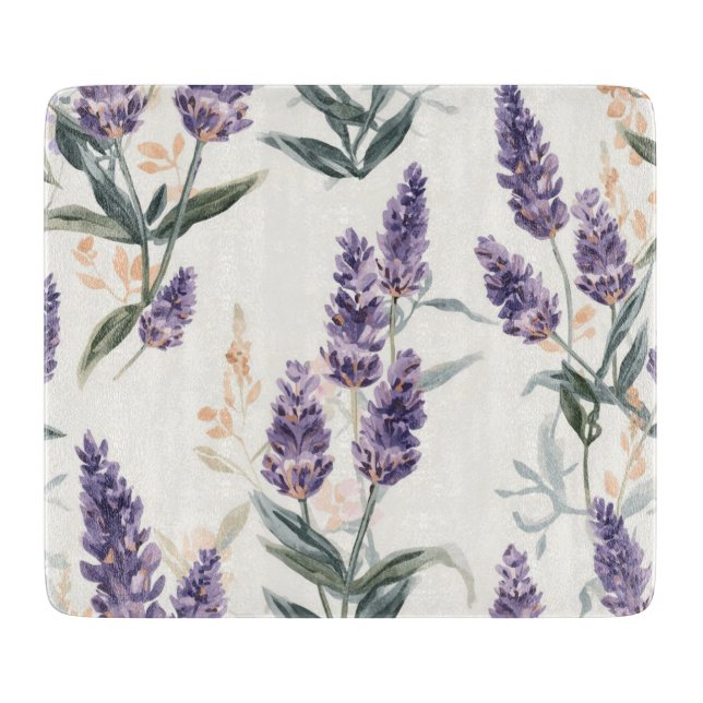 Planche À Découper Bouquets de Lavande Aquarelle Botanique Fleur Viol (Devant)