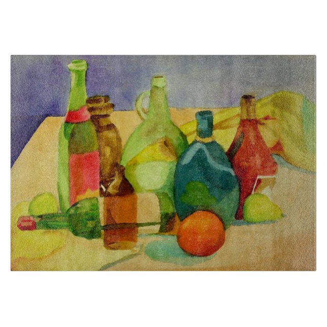 Planche À Découper Bouteilles aquarelles (Devant)