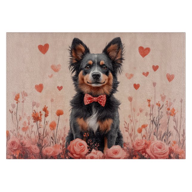 Planche À Découper Bovins australiens avec des roses - Saint-Valentin (Devant)