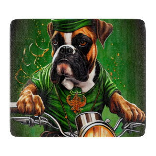 Planche À Découper Boxer Chien Conduite Vélo St. Patrick's Day
