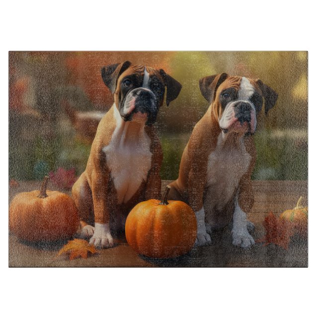 Planche À Découper Boxer chiot Automne Délice Citrouille (Devant)