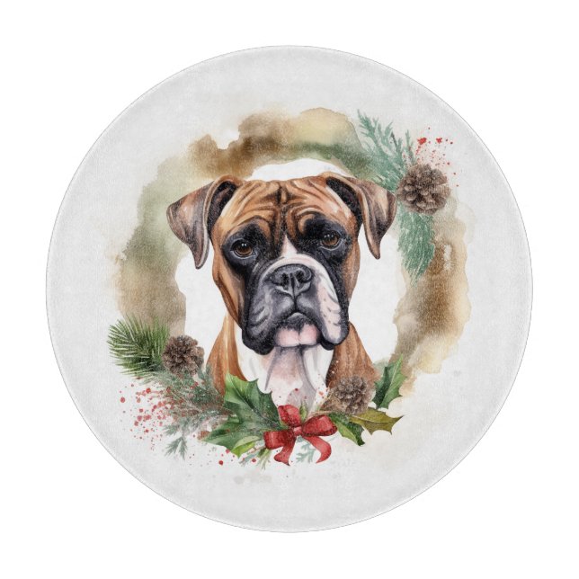 Planche À Découper Boxer Christmas Wreath Festive Pup (Devant)