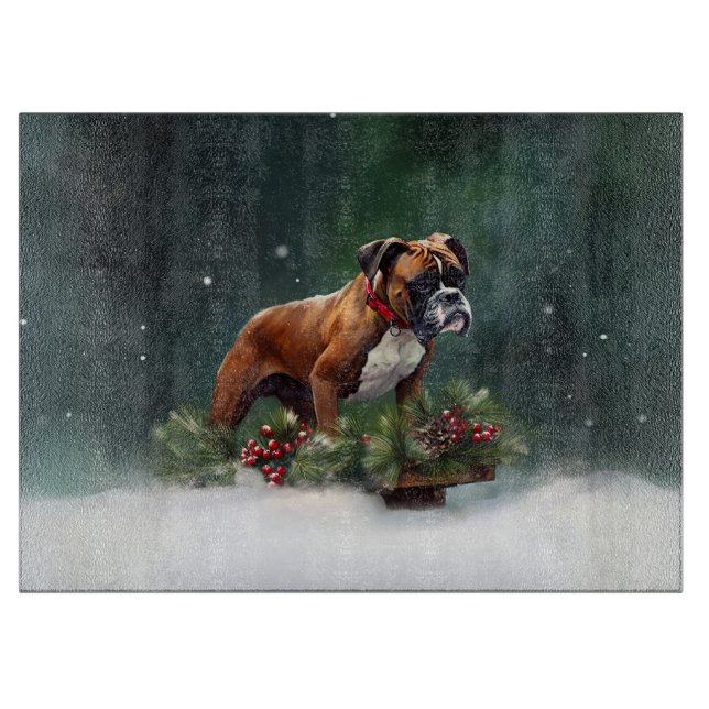 Planche À Découper Boxeur Noël neige hiver (Devant)