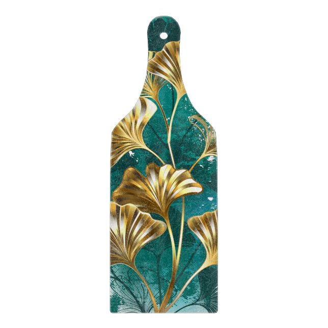 Planche À Découper Branche avec Feuilles d'or Ginko Biloba (Devant)