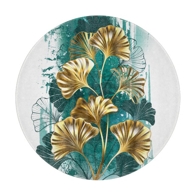 Planche À Découper Branche avec Feuilles d'or Ginko Biloba (Devant)