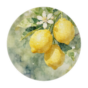 Planche À Découper Branche de citron à l'aquarelle Botanique Été