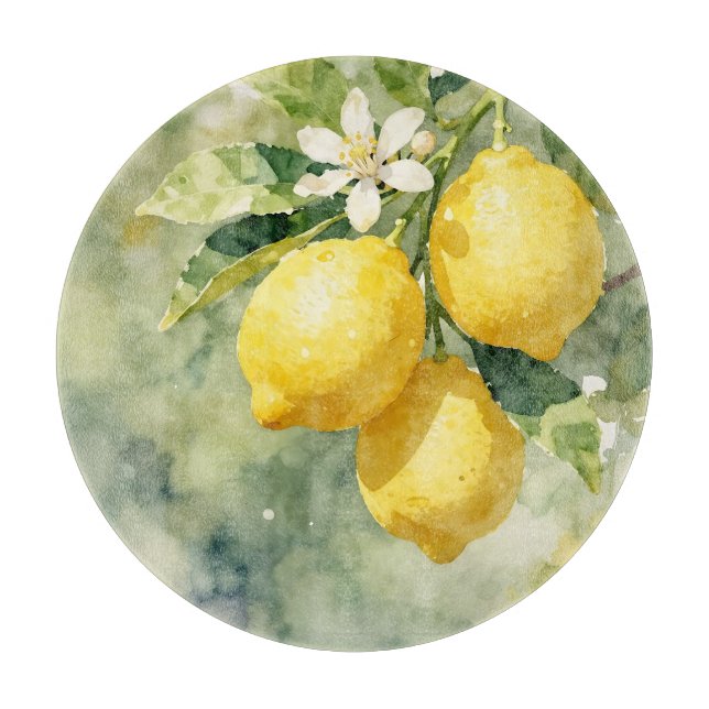Planche À Découper Branche de citron à l'aquarelle Botanique Été (Devant)