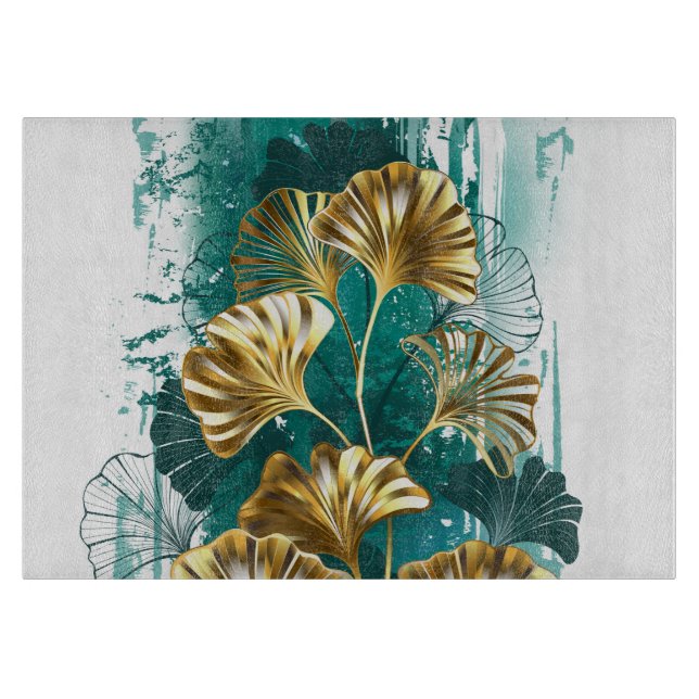 Planche À Découper Branche de Ginko Biloba aux feuilles dorées (Devant)