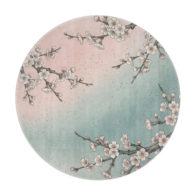 Planche À Découper Branches de cerisier rose délicat Sakura  (Devant)