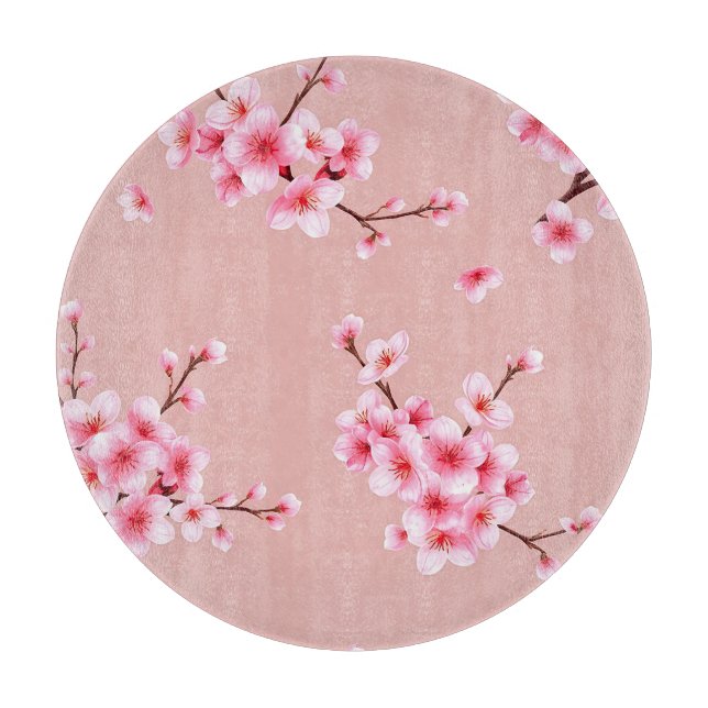 Planche À Découper Branches de fleurs de cerisier rose motif (Devant)