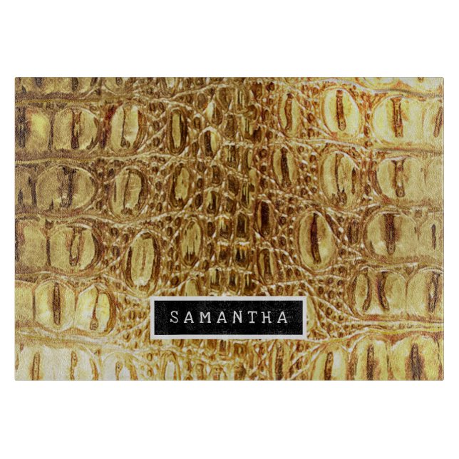 Planche À Découper Brillant Gold Designer Alligator Crocodile Skin (Devant)