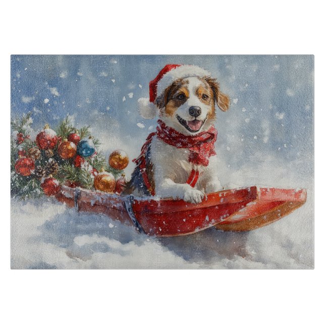 Planche À Découper Brittany Spaniel Chien en Traîneau Noël (Devant)