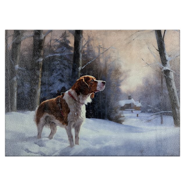 Planche À Découper Brittany Spaniel Laissez Neige Noël (Devant)