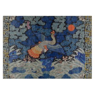 Planche À Découper Broderie chinoise bleu d'oiseau Vintage