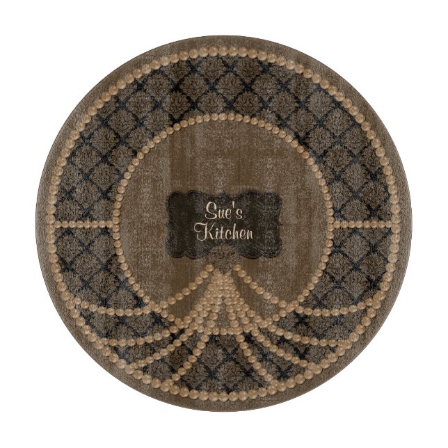 Planche À Découper Brown Pearl Damask-Round Glass Cutboard (Devant)