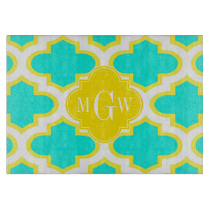 Planche À Découper Brt Aqua Yellow What Quatrefoil 3 Monogramme initi