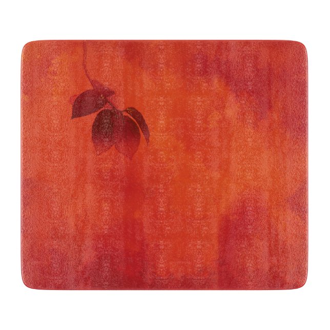 Planche À Découper Brûlé Orange Persimmon Feuilles Abtract Automne (Devant)