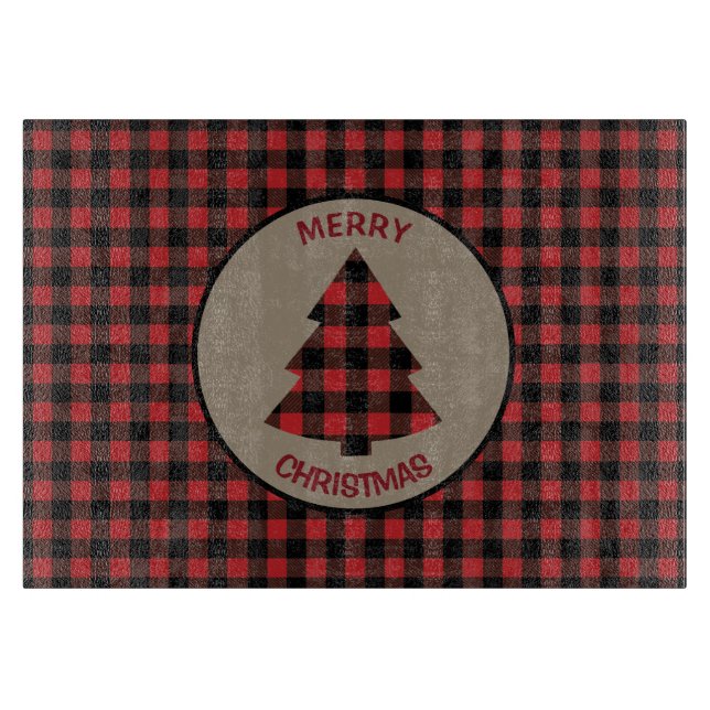 Planche À Découper Buffle noir rouge Plaid Christmas Tree (Devant)