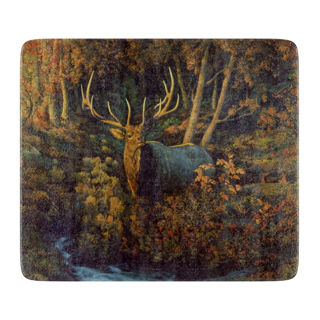 Planche À Découper Bull Elk dans la forêt d'automne (Devant)