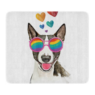Planche À Découper Bull Terrier Chien avec Coeurs Saint-Valentin