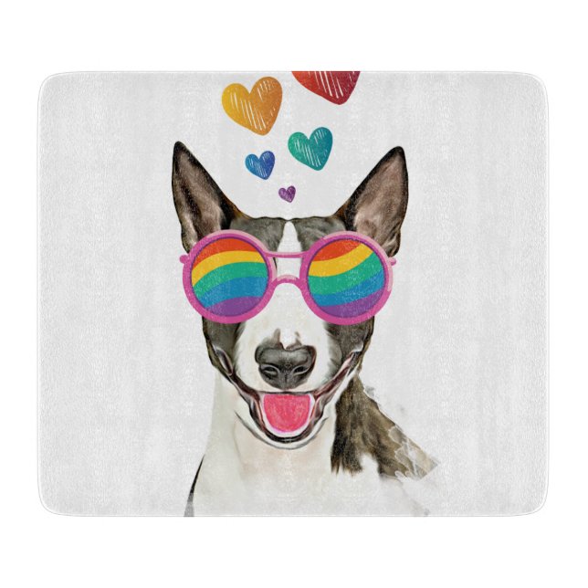 Planche À Découper Bull Terrier Chien avec Coeurs Saint-Valentin (Devant)