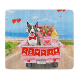 Planche À Découper Bull Terrier Chien Saint-Valentin Camion Cœurs