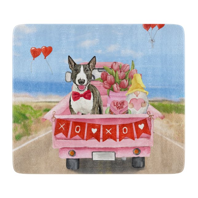Planche À Découper Bull Terrier Chien Saint-Valentin Camion Cœurs (Devant)