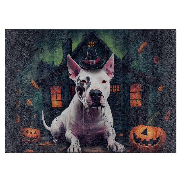 Planche À Découper Bull Terrier Citrouilles Halloween Épouvantable (Devant)