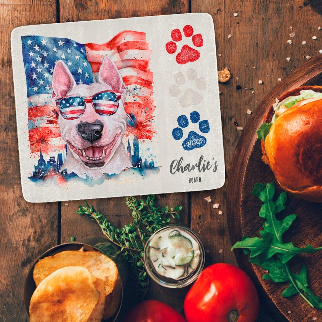 Planche À Découper Bull Terrier Rouge Blanc et Bleu Drapeau Américain (Créateur téléchargé)