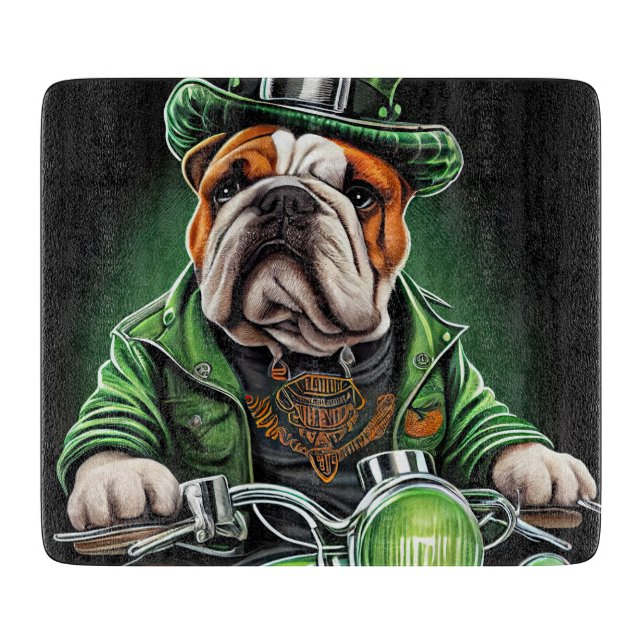 Planche À Découper Bulldog Driving Bike St. Patrick's Day (Devant)