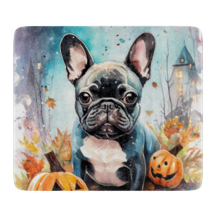 Planche À Découper Bulldog français d'Halloween avec citrouilles effr