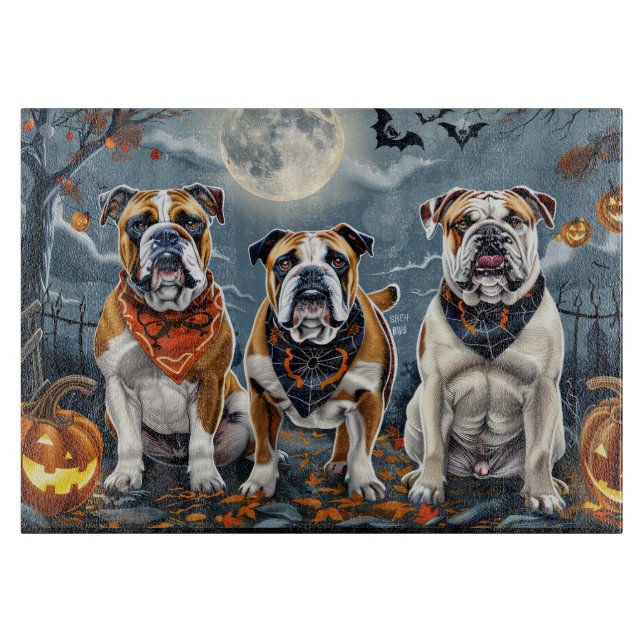 Planche À Découper Bulldog Halloween Éffrayant (Devant)