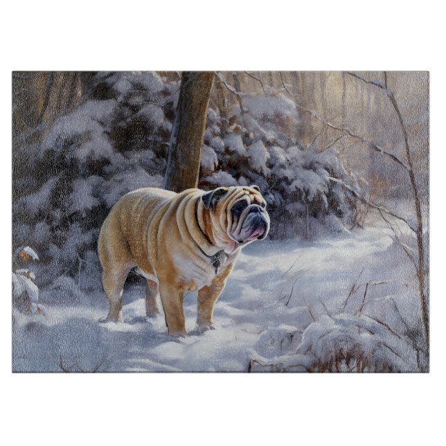 Planche À Découper Bulldog Qu'Il Neige Noël Brossé (Devant)