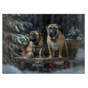 Planche À Découper Bullmastiff Décor de Noël Traîneau enneigé