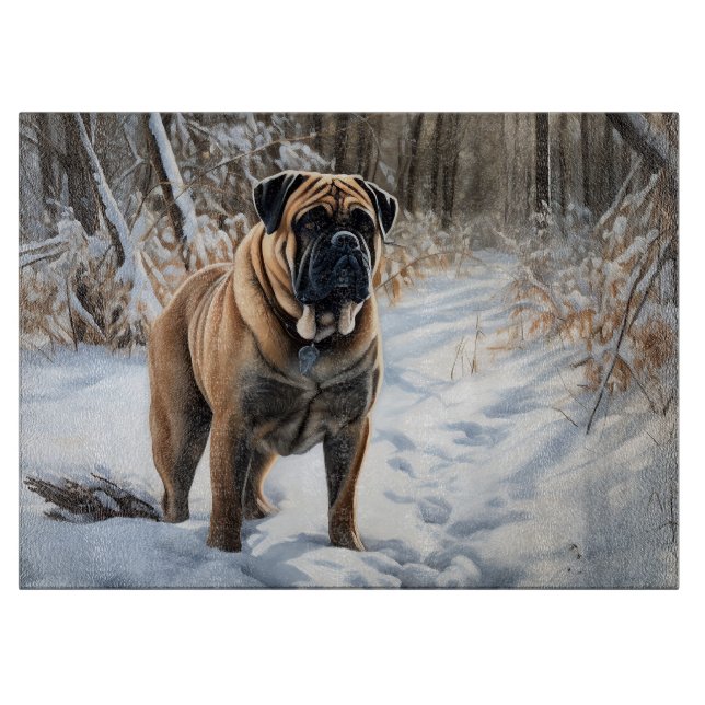 Planche À Découper Bullmastiff Qu'il neige Noël (Devant)