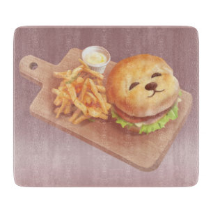 Planche À Découper Burger visage de chien adorable avec frites
