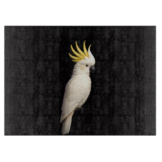 Planche À Découper Cacatoès à huppe jaune sur panneau de verre Black  (Devant)