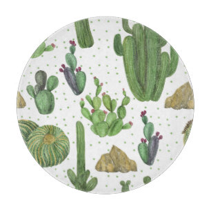 Planche À Découper Cactus aquarelle, motif naturel sans soudure.