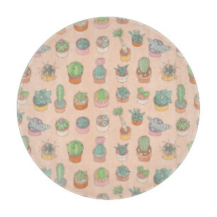 Planche À Découper Cactus dans les pots, motif vintage.